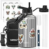 64oz Insulated Water Bottle (Cold for 48 Hrs),BPA Free&Leak Proof,Half Gallon Stainless Steel Water Flask,Water Jug with Straw Spout Lids for Gym,Hiking,Camping,Stainless
