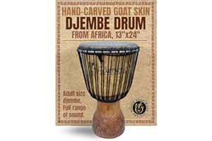 Africa Heartwood Project Hand-Carved Djembe Drum from Africa - 13"x24" Classic Ghana Djembe (Fingerprint Carving) Solid Wood Shell & Natural Goat Skin - Ready to Play Out of the Box Musical Instrument