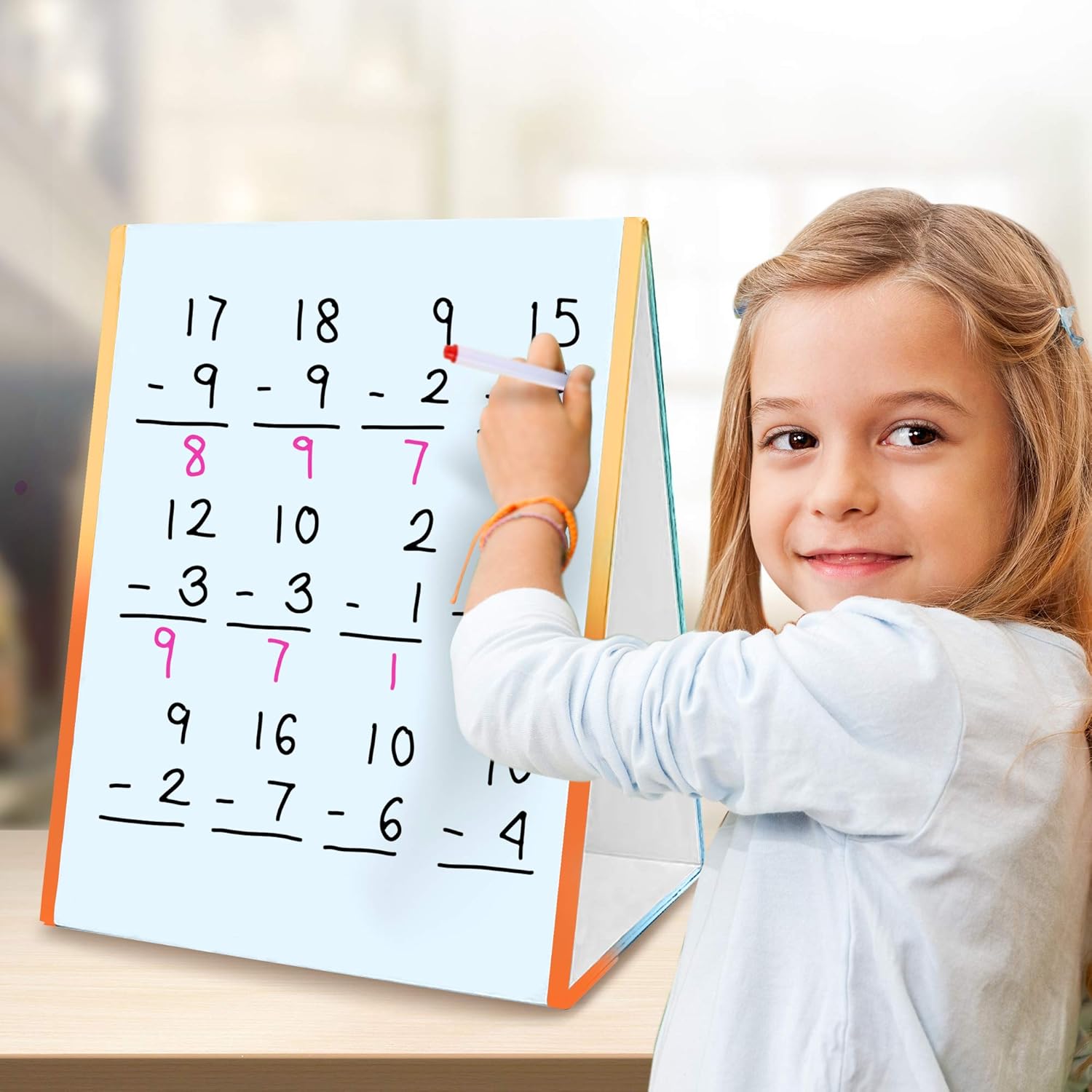 White Board and Tabletop Dry Erase Easel - Double-Sided, Magnetic Desktop Easel for Students, Teachers, Kids and Home Office - Dry Erase Board Includes Markers for Drawing : Office Products