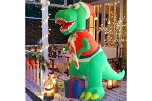 Gardenature 6 FT Christmas Inflatable Xmas Dinosaur with Gifts Decorations Indoor Outdoor Decorations, Blow Up Yard Decorations with Led Lights for Garden Lawn Party Inflatable Decor