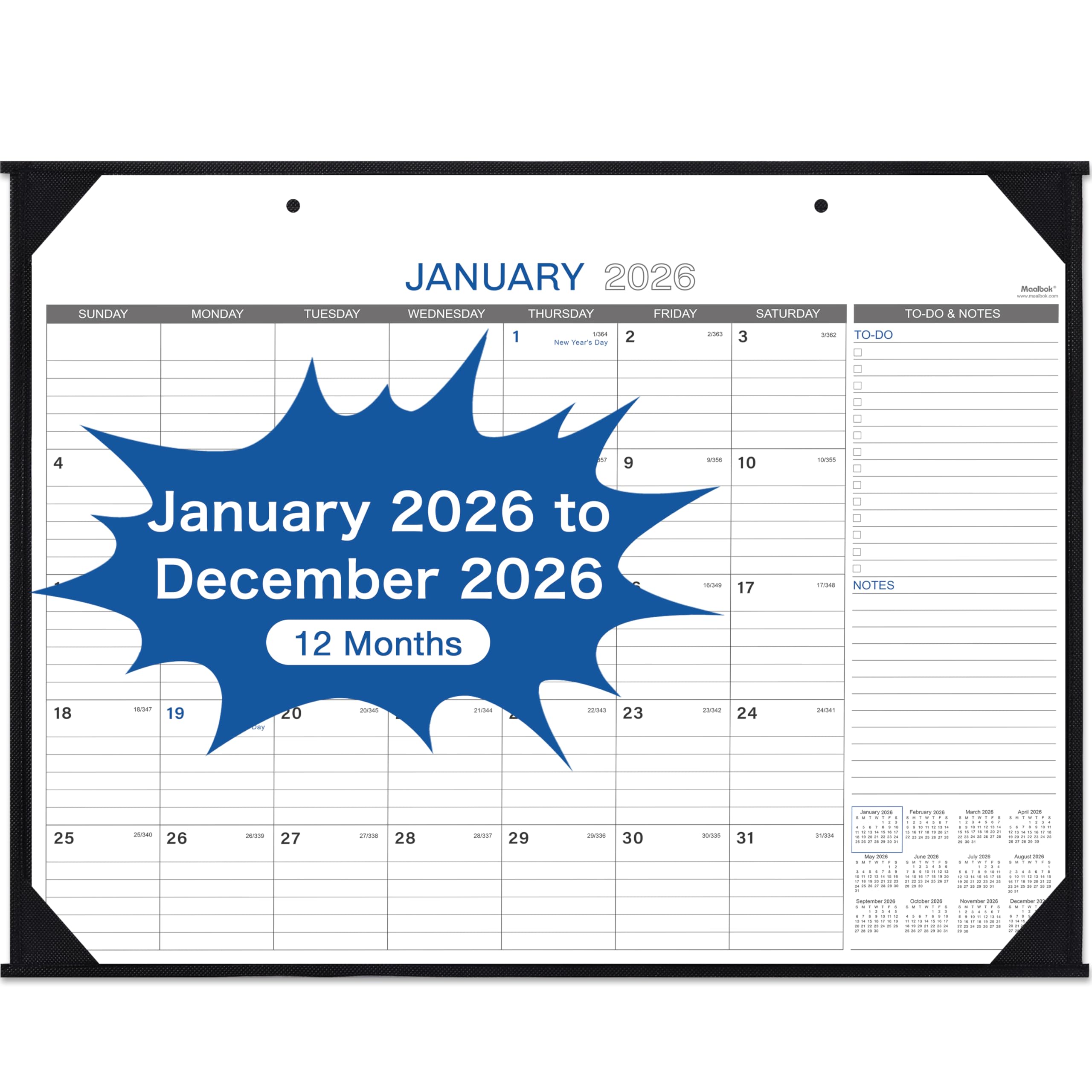 Photo 1 of 2026 Desk Calendar - Large Desk Calendar 2026, Jan. 2026 – Dec. 2026, 22" x 17", Office Supplies, Corner Protector, Ruled Blocks, 2-in-1