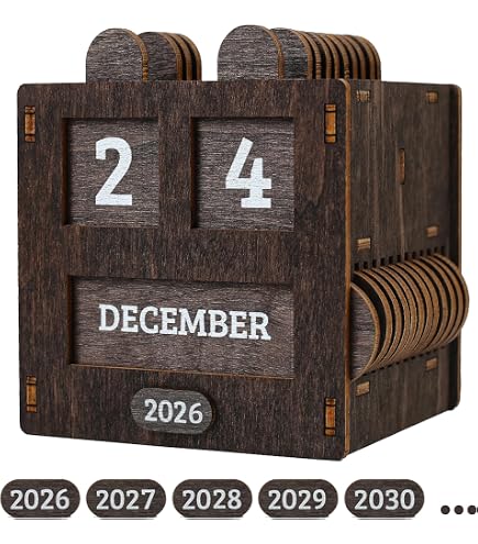 Calendrier Perpétuel Bois DORNELIA - Style Vintage - Bureau 10x10cm - Cadeau élégant