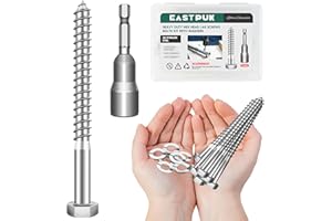 EASTPUK (8Sets) 3/8 Bolt, 3/8" x 4" Hex Head Lag Bolts, Heavy Duty Lag Screws with Washers, 304 Stainless Steel 18-8, 3/8 Bolt for Wood, Partial Thread