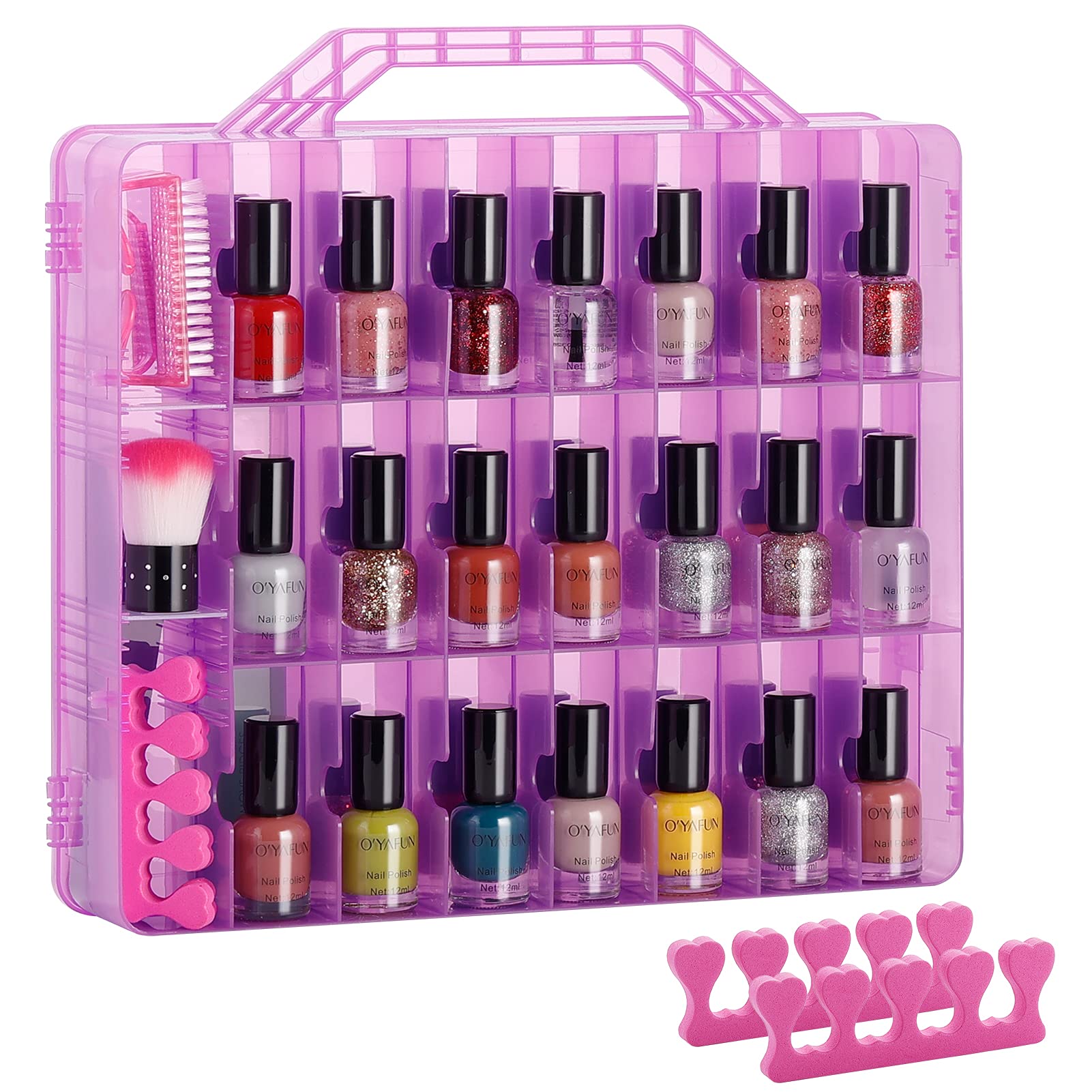 Photo 1 of DreamGenius Nail Polish Organizer Case for 48 Bottles with 2 Nail Separators, Double Side Gel Nail Polish Holder with Adjustable Dividers, Purple