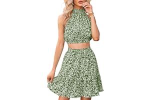 Gevomir Womens Halter Dresses Summer Boho Floral Sundress 2024 Casual Sleeveless Beach Short Dress