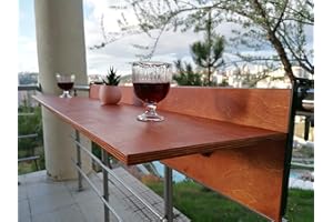 Balcony Bar Table for Railings, Balcony Folding Deck Table, Wooden Adjustable Hanging Deck Table for Patio, Apartment, Garden