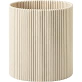 Haocoott Small Bathroom Trash Can, Beige &amp; Thick Lines, 1.6 Gallon | Small Trash Can Cabinet, Simple Stone Look, Oval Office Garbage Bin, Decorative Waste Basket for Bedroom, Cafe, Hotel
