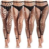 Bencailor 4 Pcs Valentine's Day Rhinestone Leggings Fish Net Tights High Waist Leggings Mesh Thigh High Stockings Pantyhose(Nylon,Classic Style)