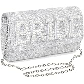 TWPER Bride Clutch Bag for Bachelorette Party, Bridal Shower Silver Evening Purse, Pearl Makeup Handbag for Wedding Honeymoon Engagement Gift for Bride to Be