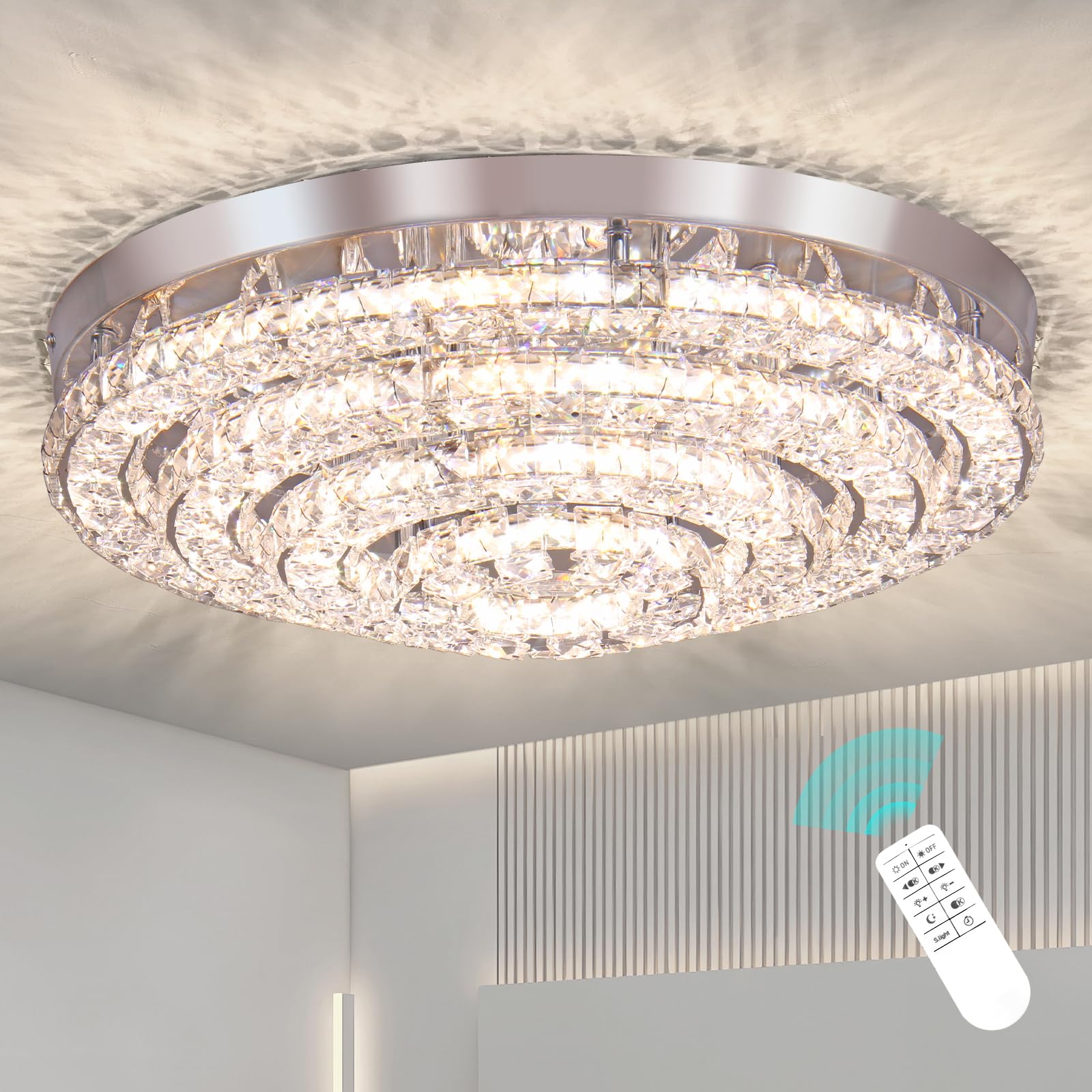 Photo 1 of Modern LED Chandelier Flush Mount with Remote Control Dimmable Four Rings Ceiling Lamp Round Ceiling Lihgt Fixture for Bedroom Living Room Dining Room