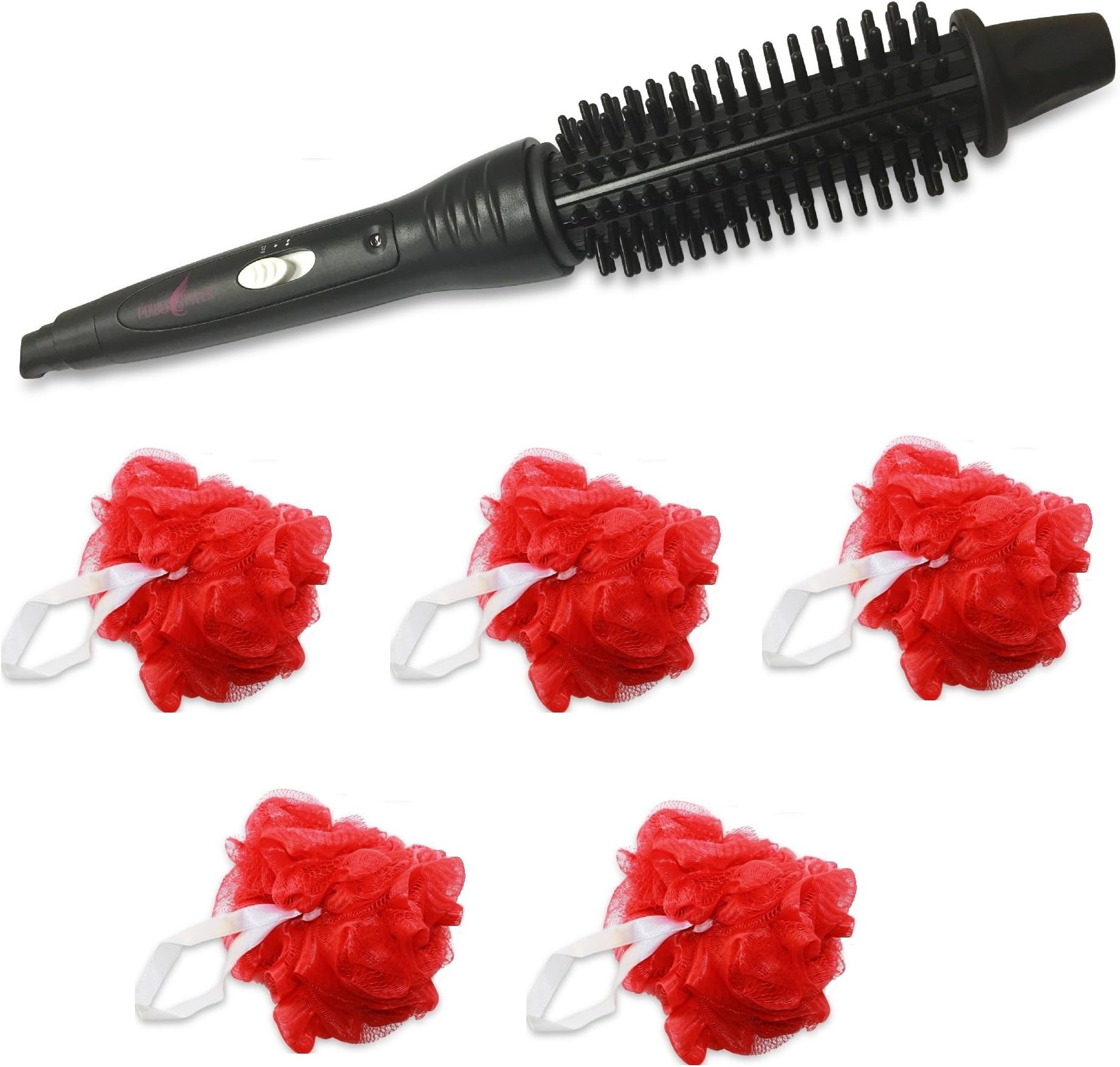 Power Styler - Perfecter Fusion Hair Styler Heated Round Brush plus Free Mesh Pouf Bath Sponge