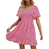 UEAL Womens Cute Floral Smocked V Neck Flutter Sleeve Sundress with Pockets Casual Spring Summer Dresses for Women 2026