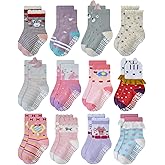RATIVE Non Skid Anti Slip Cotton Dress Crew Socks With Grips For Baby Infant Toddler Kids Girls