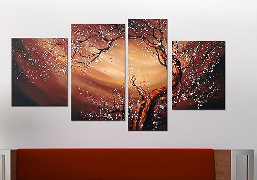 Amazon Com Designart Handpainted Large Canvas Painting Floral Whirlwind 4 Piece Paintings