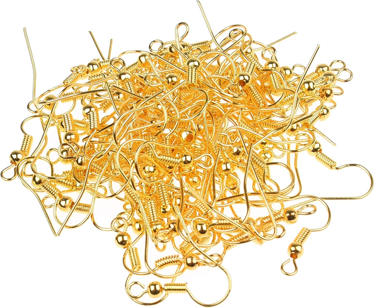 Eco-Fused 18mm Earring Hooks, 200 pcs, Coil and Ball Style Nickel-Free Ear Wires, Gold, Hypo-Allergenic Plated Steel - Image 5