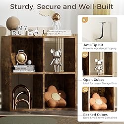 COMHOMA 4 Wood Cube Storage Organizer with Open