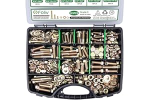 FOLIV 523PCS Grade 8 Bolts and Nuts Assortment Kit, Heavy Duty Nut and Bolt Assortment, 1/4-20 5/16-18 3/8-16 SAE Hex Bolts, Length from 1/2" to 1-1/2"