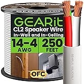 GEARit 14/4 Speaker Wire (250 Feet) 14AWG Gauge - Fire Safety in Wall Rated Audio Speaker Wire Cable / CL2 Rated / 4 Conductors - OFC Oxygen-Free Copper, White 250ft