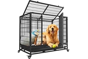 SFTORMAS 38" Heavy Duty Dog Crate,Robust Stable Dog Kennel,Suitable for High Anxiety Escape Proof Dog Crate,Two-Door Design Small Dog Crate with Locking Wheels,for Small Dog,Black.