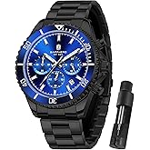 SAPPHERO Mens Watches Analog Quartz Chronograph Stainless Steel Watches for Men 50M Waterproof Men's Wrist Watches with Calendar Luxury Business Work Casual Watch Elegant Gifts for Men
