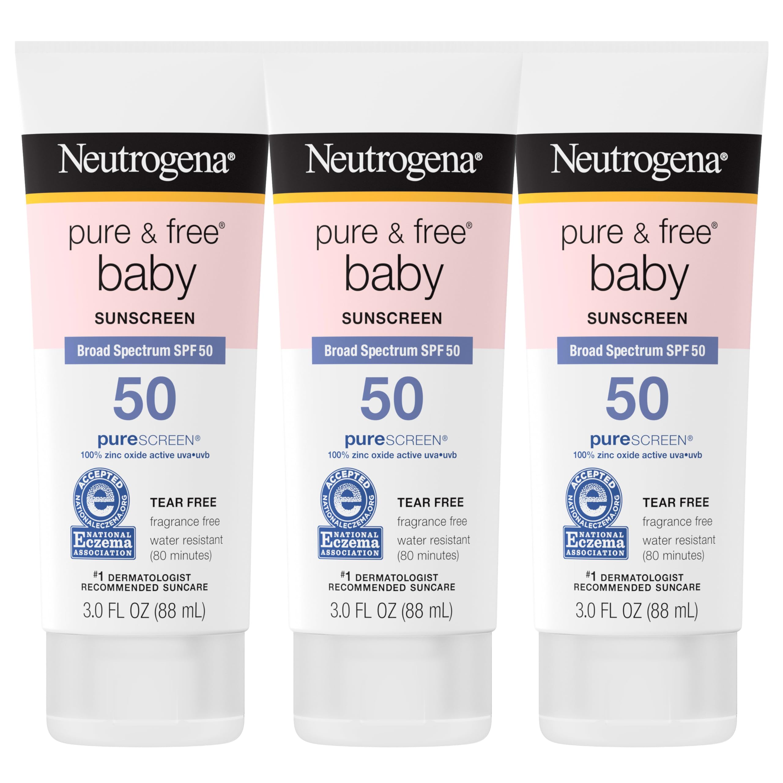 Photo 1 of ***On;y 2***
Neutrogena Pure & Free Baby Mineral Sunscreen Lotion with Broad Spectrum SPF 50 & Zinc Oxide, Water-Resistant, Hypoallergenic & Tear-Free Baby Sunscreen, 3 fl. oz, 3 pk