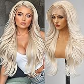 testar 613 Blonde 13×4 Lace Front Wig Long Blonde Body Wave Wigs for White Women Middle Part Synthetic Heat Resistant Fiber Wig for Daily Cosplay