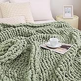 Admitrack Chunky Knit Blanket Throw, 100% Hand Knit Chenille Throw Blanket for Sofa & Home Decor, Soft and Cozy Knitted Throw Blankets (Sage Green，51"x63")