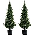 Artificial Topiary Cedar Trees Faux Pine Shrubs UV Resistant Artificial Bushes Artificial Plants for Indoor Outdoor Garden,3 Feet-2 Pack