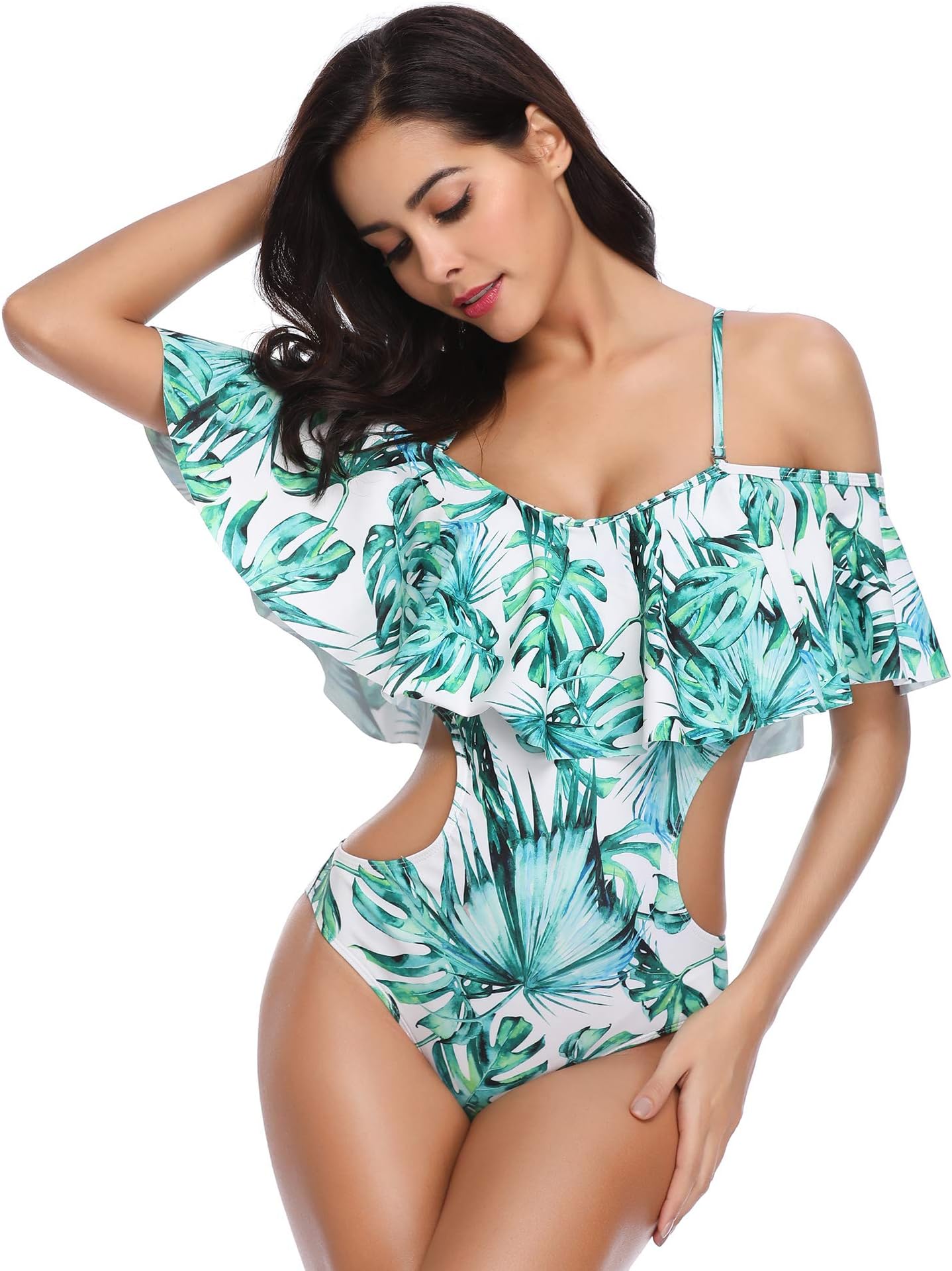 MARINAVIDA Women One Piece Ruffle Swimsuit Off Shoulder Bathing Suit