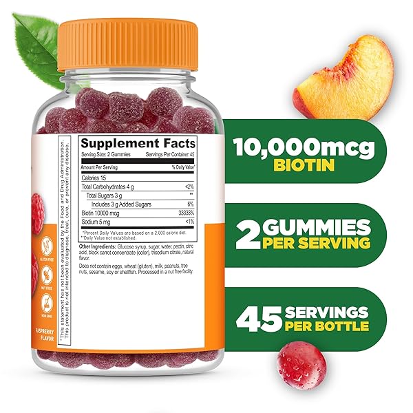 LIFEABLE BIOTIN GUMMIES | 10,000MCG | GREAT TASTING HAIR SKIN AND NAILS GUMMIES | GMO-FREE VEGAN BIOTIN SUPPLEMENT | HAIR SKIN AND NAILS VITAMINS FOR WOMEN | 90 GUMMIES