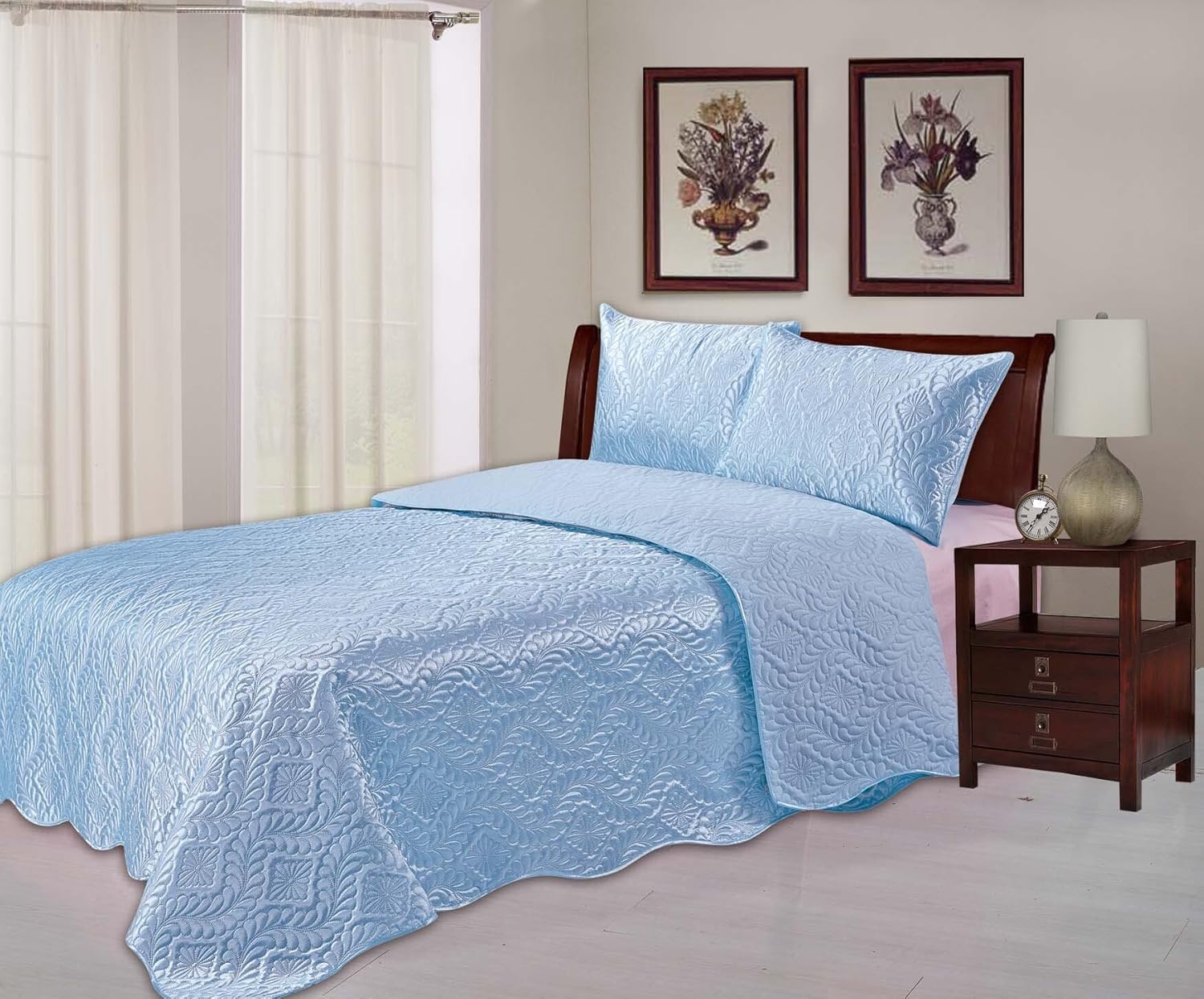 Satin Bedspread Blue Single Bed Quilted Embossed Bedspread Comforter