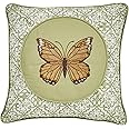 Touch of Class Butterfly Eden Embroidered Butterfly on Moss Green - Square Shaped - Throw Style Pillow - Medallion Designs - Decorative Pillows, for Bed, for Living Room - 16 Inches Square