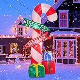 MUMTOP 9 Ft Tall Christmas Inflatables Outdoor Decorations, Inflatables Candy Cane with Road Sign Blow up Merry Christmas Bag Yard Decoration Built-in LED Lights for Outdoor Party Holiday Decor