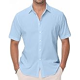 EOUOSS Mens Linen Shirts Short Sleeve Button Down Regular Fit Shirts Casual Vacation Beach Summer Hawaiian Tops