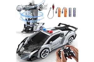 KKM Remote Control Car Toy, 2.4Ghz Transform Robot RC Cars with Flashing Light, 1:18 Scale One Button Deformation Toy Gift Car & 360° Rotating Drifting RC Toy Car for Age 6-12 Years Boy Kids-Black