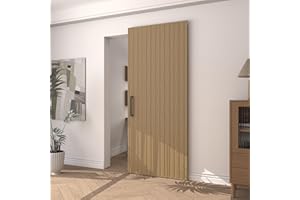 JUBEST 36"x86" Concealed Sliding Barn Door with Soft Close Hardware Kit, Light Brown Hidden Door for Opening 28"-32"x84", Waterproof and Modern, Smooth Sliding, for Interior Using, Widely Used