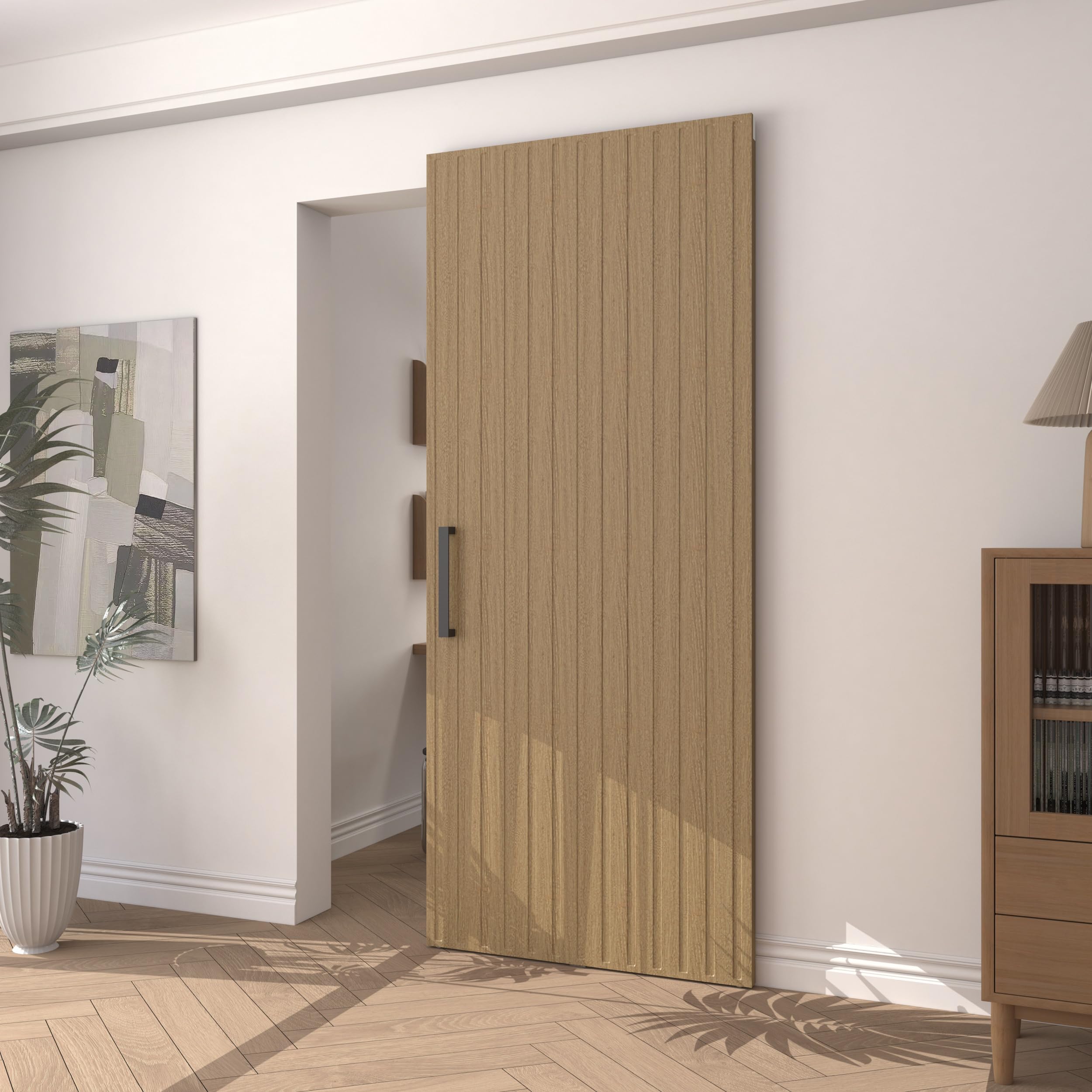 Photo 1 of **DAMAGE TO BOTTOM OF DOOR** JUBEST 36"x86" Concealed Sliding Barn Door with Soft Close Hardware Kit, Light Brown Hidden Door for Opening 28"-32"x84", Waterproof and Modern, Smooth Sliding, for Interior Using, Widely Used