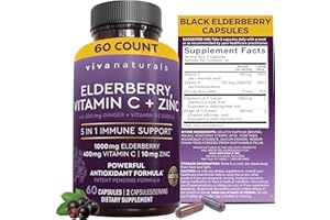 Viva Naturals Black Elderberry with Vitamin C and Zinc for Adults (60 Count) - Sambucus Elderberry Immune Support Supplement, Black Elderberry Capsules for Adults, Elderberry Supplements for Women