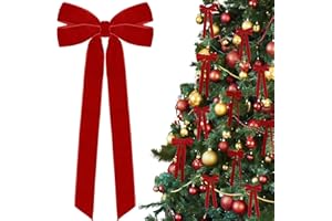 HONGSOME 12Pcs Red Velvet Ribbon Bows Christmas Tree Decorations,5in x 10in Xmas Ornaments for Tree Home Party Front Door Wreath Holiday Decor