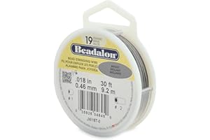 Beadalon 19 Strand Stainless Steel Bead Stringing Wire, .018 in / 0.46 mm, Bright, 30 ft / 9.2 m