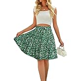 XSRYT Womens Summer Floral Print Knee Length A Line Flared Swing Mini Skirts Drawstring Elastic Waist Boho Skirt