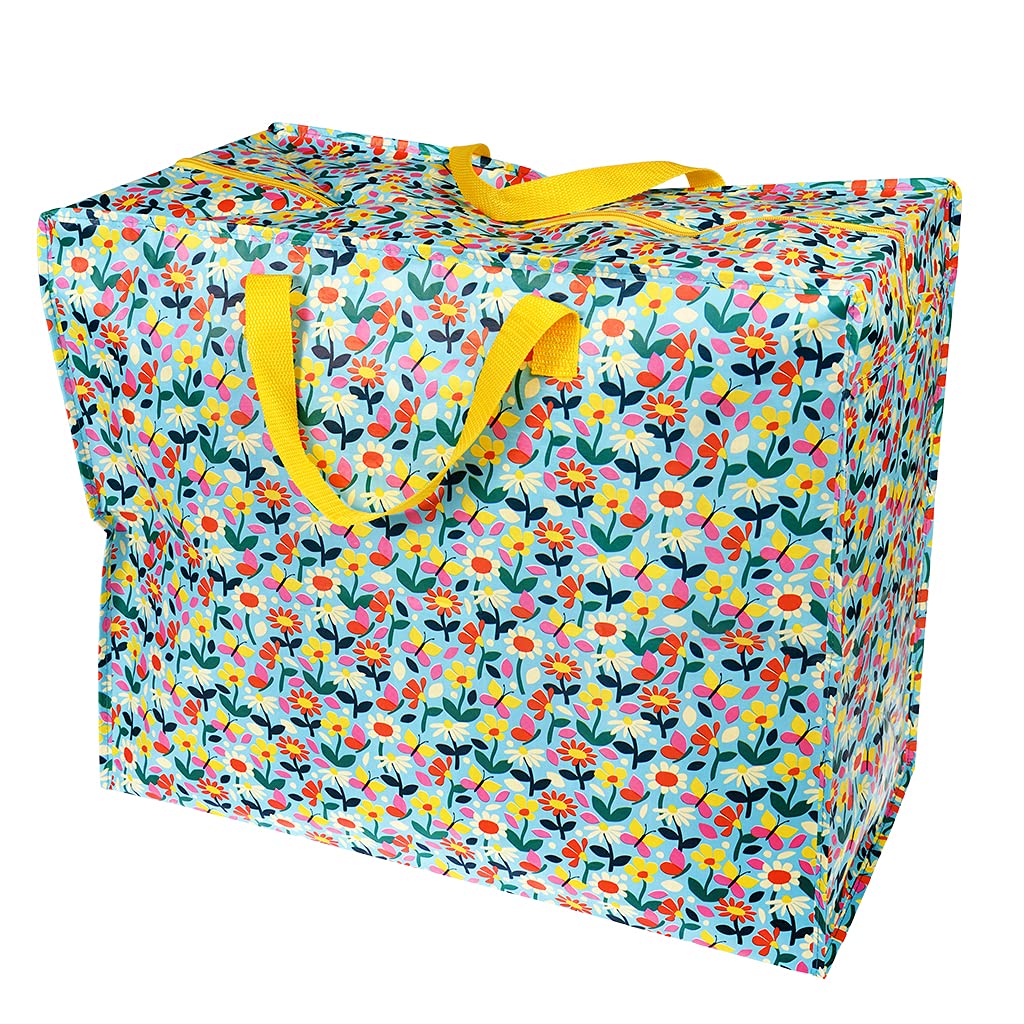 REX LONDON Large Storage Bag with Zip - Strong and Durable 55 x 48 x 28cm 70l - Choice of Design (Butterfly Garden)