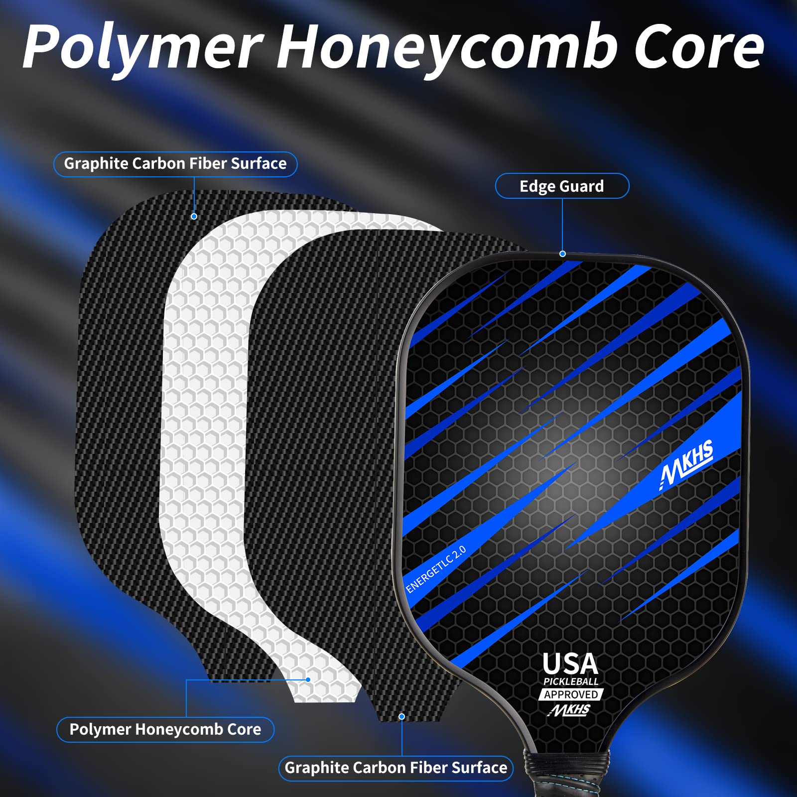 MKHS Pickleball Paddles, Pickleball Paddles Set of 2 - USAPA Approved, A Carbon Fiber Face, Honeycomb Pickleball Rackets with 2 Pickleball Racquets, 4 Balls and a Portable Carry Bag