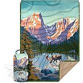 KawaGebo Kamp Outdoor Camping Blanket with Sherpa Lining, Extra Warm Thick Camp Blankets and Puffy Ultralight Soft Poncho DWR Camping Quilt for Cold Weather, Adventure, Sleeping, Backpacking 78"x 56"