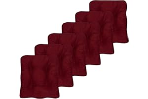Sweet Home Collection Chair Cushion Crushed Memory Foam Pads Premium Slip Non Skid Microdot Rubber Back Tufted 16" x 16" x 3.25" Thick Seat Cover, 6 Pack, Burgundy Red