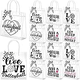 Vicenpal 12 Sets Clear Volleyball Gift Bag with Handles 12 Pcs Bows PVC Plastic Volleyball Treat Goodie Snack Bags 7.9 x 7.9 x 3.1'' Sport Theme Party Favors for Birthday Holiday Sports Team Gifts