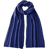 RYYOYY Soft Warm 100% Cashmere Scarf for Women Lightweight Luxury Cable Stitch Scarves Navy Blue