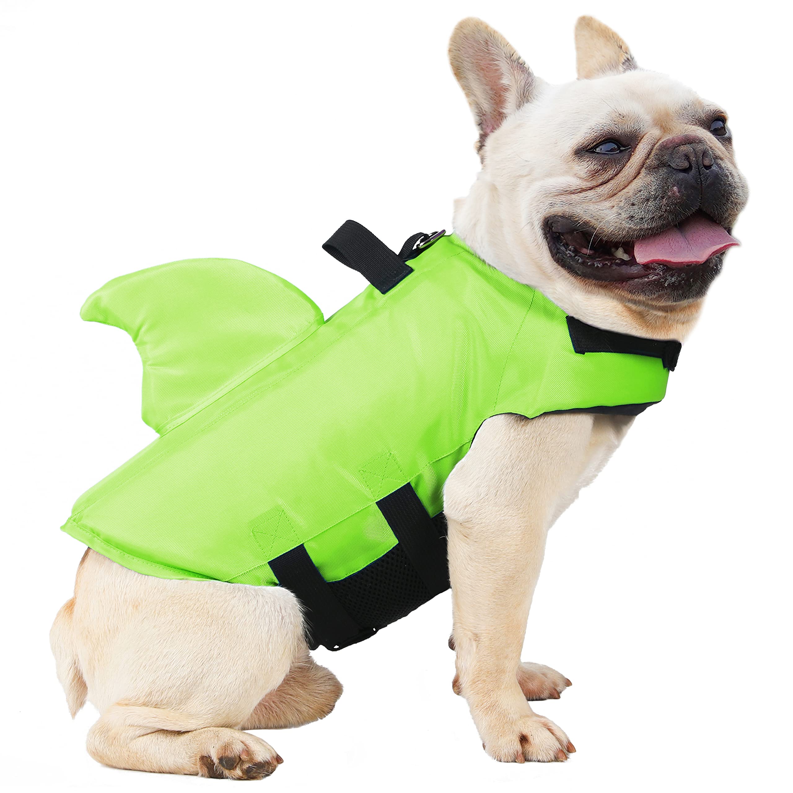 FONLAM Dog Life Jackets High Visibility Pet Safety Vests Puppy Swimsuit Small and Medium Dogs Lifejackets Swimming Vacation Shark (Medium, Green)