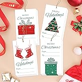 Cazhes Merry Christmas Paper Gift Tags, 40 Pcs Xmas Name Tag with String for Gifts Bags, Winter Holiday Presents Wrapping for Party Decoration Supplies - B02