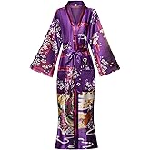 Women's Floral/Patterned Silky Kimono Robes Long Satin Bathrobes Sleepwear Loungewear